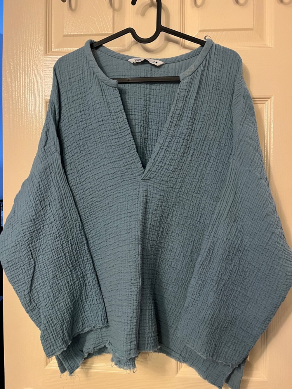 Zara Blue Gauze V-Neck Women’s Top